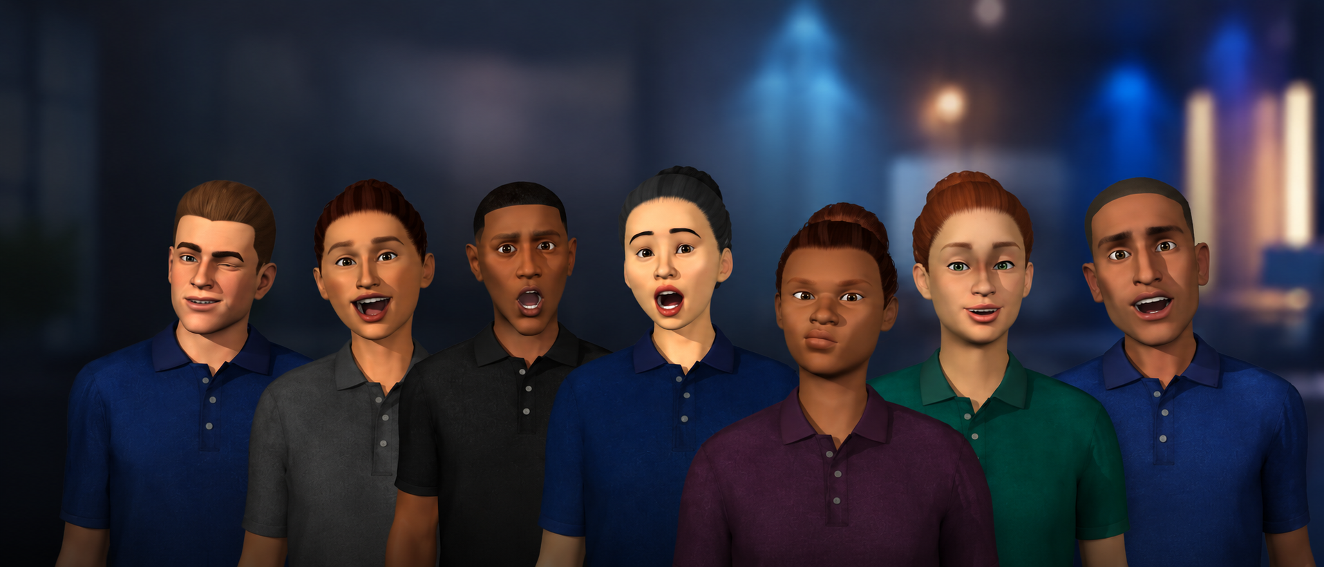 EII civilian avatar lineup in a training environment